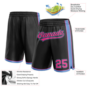 Custom Black Pink-Light Blue Authentic Basketball Shorts
