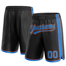 Load image into Gallery viewer, Custom Black Electric Blue-Orange Authentic Basketball Shorts

