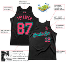 Load image into Gallery viewer, Custom Black Neon Pink-Aqua Authentic Throwback Basketball Jersey
