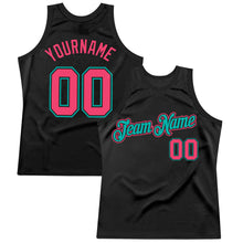 Load image into Gallery viewer, Custom Black Neon Pink-Aqua Authentic Throwback Basketball Jersey
