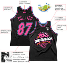 Load image into Gallery viewer, Custom Black Pink-Light Blue Authentic Throwback Basketball Jersey
