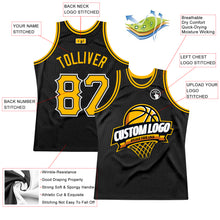 Load image into Gallery viewer, Custom Black Gold-White Authentic Throwback Basketball Jersey
