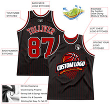 Load image into Gallery viewer, Custom Black Red Pinstripe White Authentic  Basketball Jersey
