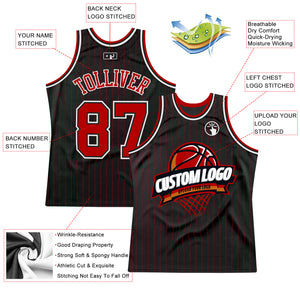 Custom Black Red Pinstripe White Authentic  Basketball Jersey