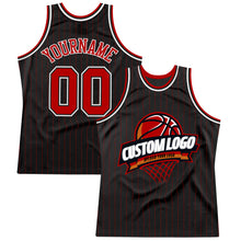 Load image into Gallery viewer, Custom Black Red Pinstripe White Authentic  Basketball Jersey
