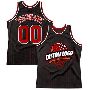 Custom Black Red Pinstripe White Authentic  Basketball Jersey