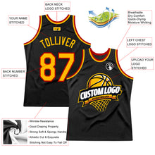 Load image into Gallery viewer, Custom Black Gold-Red Authentic Throwback Basketball Jersey

