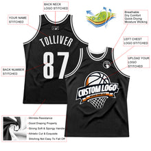 Load image into Gallery viewer, Custom Black White Authentic Throwback Basketball Jersey
