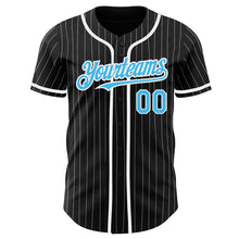 Load image into Gallery viewer, Custom Black White Pinstripe-Sky Blue Authentic Baseball Jersey
