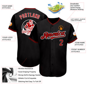 Custom Black Red-White Authentic Baseball Jersey