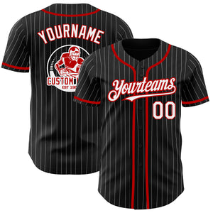 Custom Black White Pinstripe Red Authentic Baseball Jersey