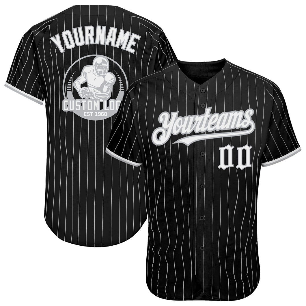 Custom Black Gray Pinstripe White Authentic Baseball Jersey