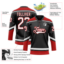 Load image into Gallery viewer, Custom Black White-Red Hockey Lace Neck Jersey
