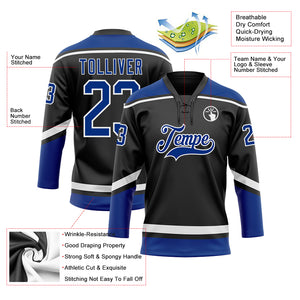 Custom Black Royal-White Hockey Lace Neck Jersey