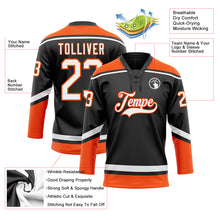 Load image into Gallery viewer, Custom Black White-Orange Hockey Lace Neck Jersey
