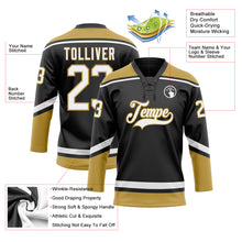 Load image into Gallery viewer, Custom Black White-Old Gold Hockey Lace Neck Jersey
