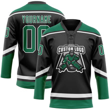 Load image into Gallery viewer, Custom Black White-Kelly Green Hockey Lace Neck Jersey
