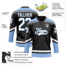 Load image into Gallery viewer, Custom Black White-Light Blue Hockey Lace Neck Jersey
