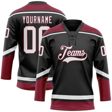 Load image into Gallery viewer, Custom Black White-Crimson Hockey Lace Neck Jersey
