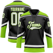 Load image into Gallery viewer, Custom Black White-Neon Green Hockey Lace Neck Jersey
