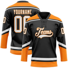 Load image into Gallery viewer, Custom Black White-Bay Orange Hockey Lace Neck Jersey
