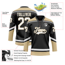 Load image into Gallery viewer, Custom Black White-Old Gold Hockey Lace Neck Jersey
