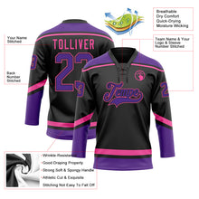 Load image into Gallery viewer, Custom Black Purple-Pink Hockey Lace Neck Jersey

