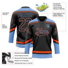 Load image into Gallery viewer, Custom Black Powder Blue-Orange Hockey Lace Neck Jersey
