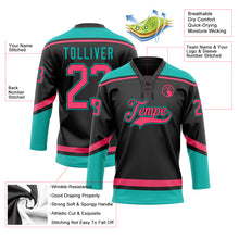 Load image into Gallery viewer, Custom Black Neon Pink-Aqua Hockey Lace Neck Jersey
