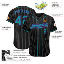 Load image into Gallery viewer, Custom Black White Pinstripe Teal-Purple Authentic Baseball Jersey
