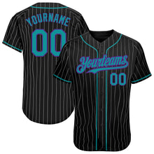 Load image into Gallery viewer, Custom Black White Pinstripe Teal-Purple Authentic Baseball Jersey
