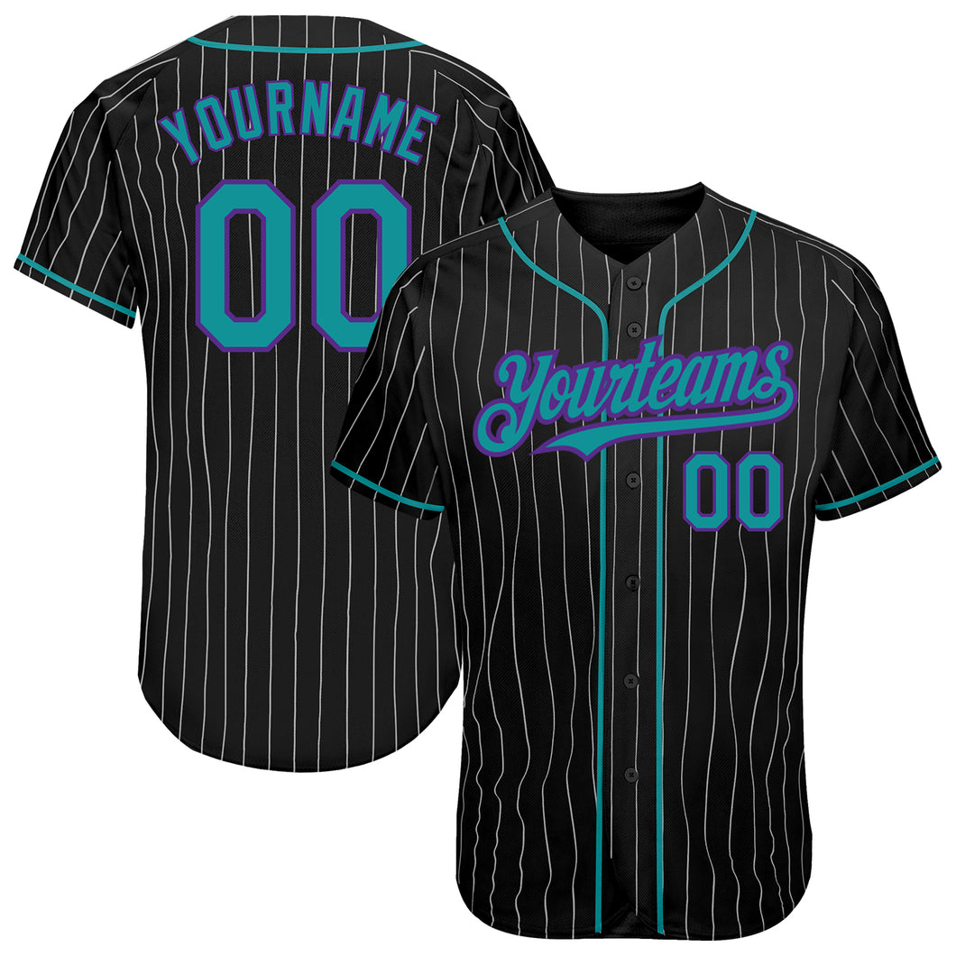 Custom Black White Pinstripe Teal-Purple Authentic Baseball Jersey