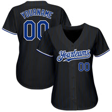Load image into Gallery viewer, Custom Black Royal Pinstripe White Authentic Baseball Jersey
