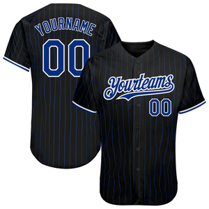 Custom Black Royal Pinstripe White Authentic Baseball Jersey