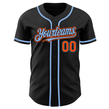 Custom Black Orange-Light Blue Authentic Baseball Jersey
