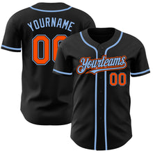 Load image into Gallery viewer, Custom Black Orange-Light Blue Authentic Baseball Jersey
