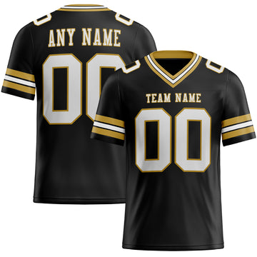 Custom Black White-Old Gold Mesh Authentic Football Jersey