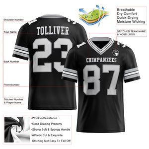 Custom Black White-Gray Mesh Authentic Football Jersey