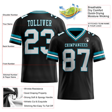 Custom Black White-Teal Mesh Authentic Football Jersey