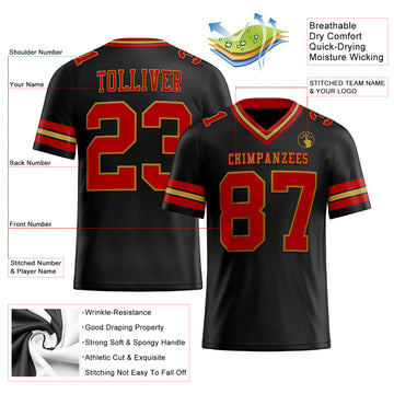 Custom Black Red-Old Gold Mesh Authentic Football Jersey