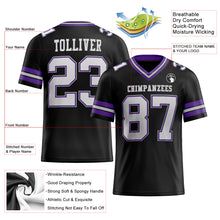 Load image into Gallery viewer, Custom Black White Purple-Gray Mesh Authentic Football Jersey
