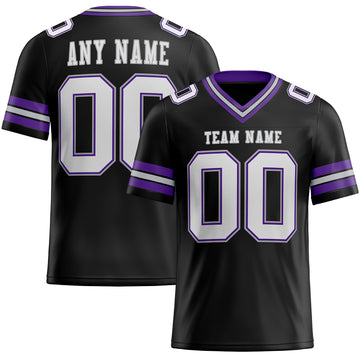 Custom Black White Purple-Gray Mesh Authentic Football Jersey