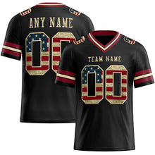 Load image into Gallery viewer, Custom Black Vintage USA Flag Crimson-City Cream Authentic Football Jersey
