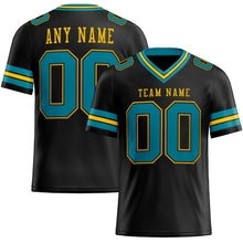 Load image into Gallery viewer, Custom Black Teal-Yellow Authentic Football Jersey
