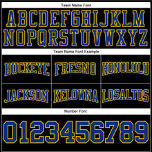 Load image into Gallery viewer, Custom Stitched Black Royal-Yellow Football Pullover Sweatshirt Hoodie
