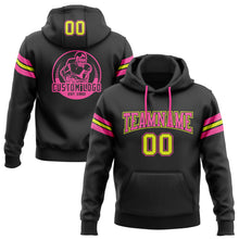 Load image into Gallery viewer, Custom Stitched Black Neon Yellow-Pink Football Pullover Sweatshirt Hoodie
