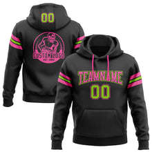 Load image into Gallery viewer, Custom Stitched Black Neon Green-Pink Football Pullover Sweatshirt Hoodie
