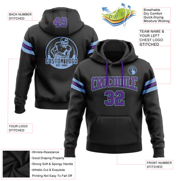 Custom Stitched Black Purple-Light Blue Football Pullover Sweatshirt Hoodie