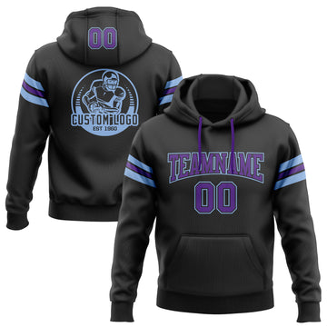 Custom Stitched Black Purple-Light Blue Football Pullover Sweatshirt Hoodie