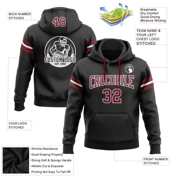 Custom Stitched Black Crimson-White Football Pullover Sweatshirt Hoodie